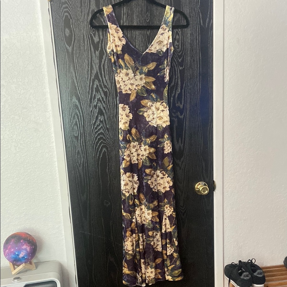 Vintage Betsy Johnson Black Label Velvet Floral Maxi Dress Size Small Rare